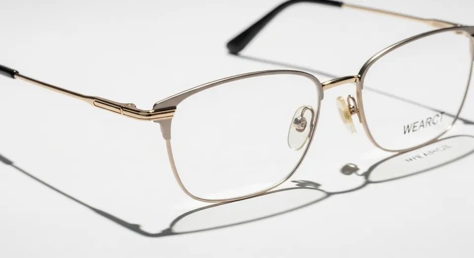 Gold-tone rectangular eyeglasses with slim metal frames